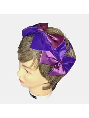 Vintage 1950's Women's Purple Velvet Satin Bows Fascinator Hat EUC